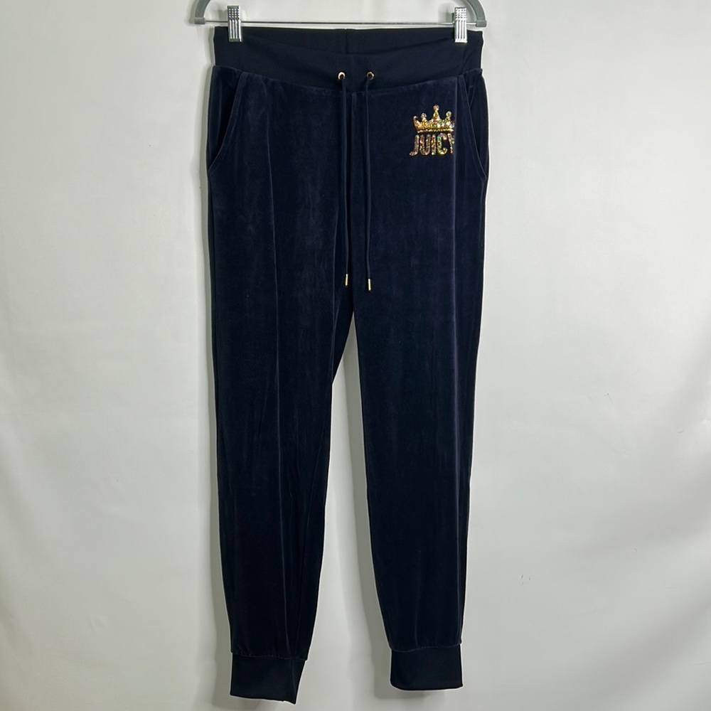 Juicy Couture velour pocketed drawstring sequin bling joggers - Picture 1 of 9